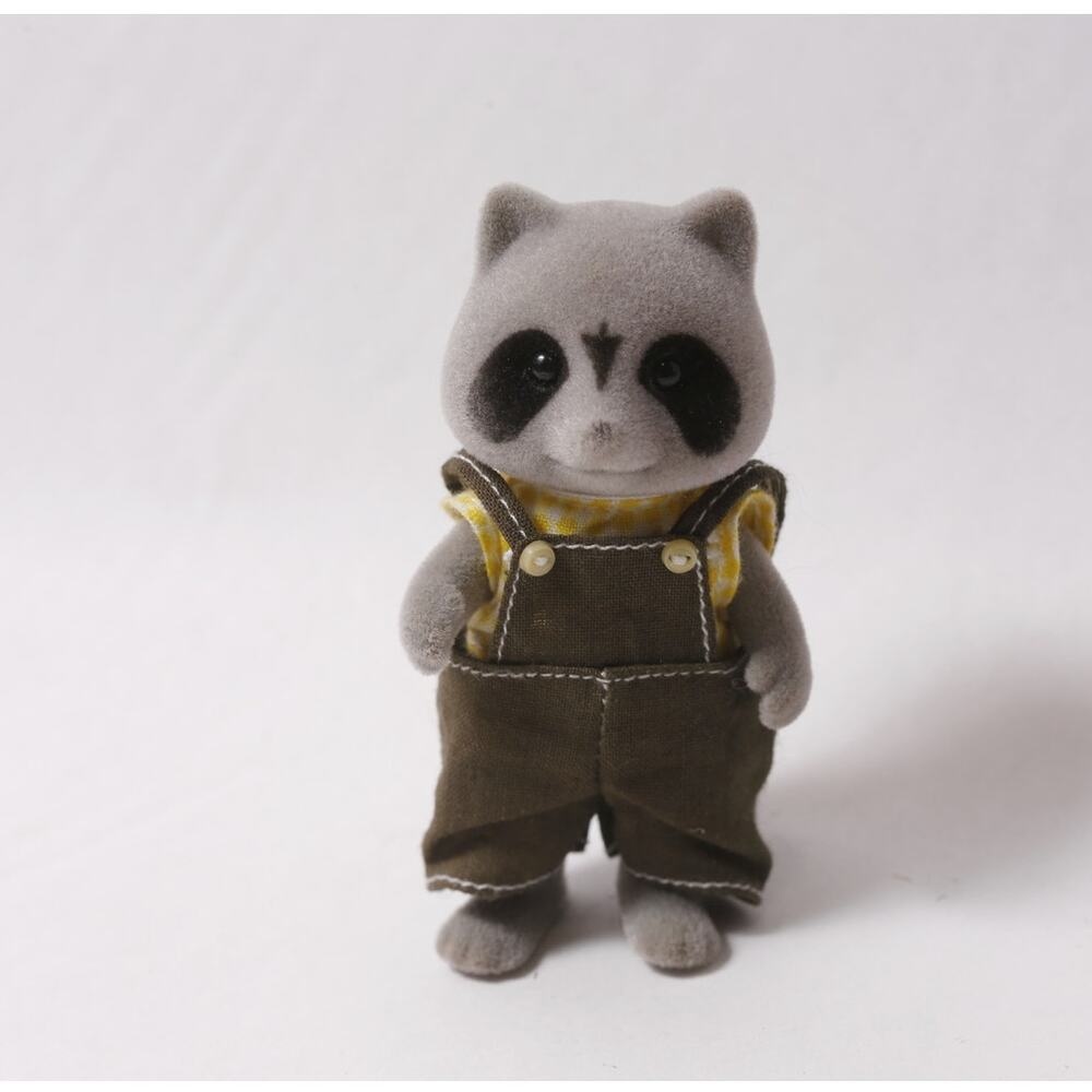 1980s Sylvanian Families Chestnut Racoon Gray Flocked Doll ~ 260812-WH 1238